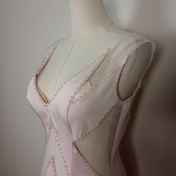 Y2K Pink Sheer Beaded Fairy Prom Dress - Picture 3 of 4